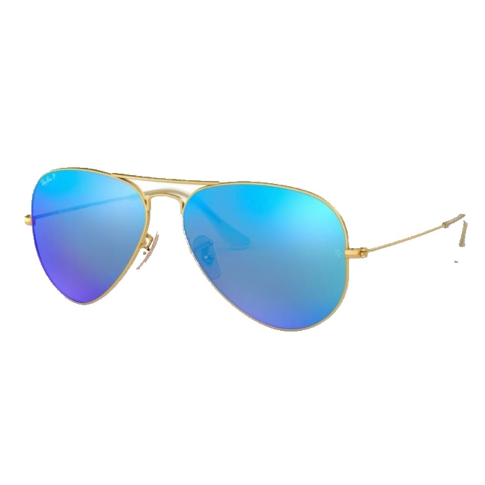 Ray-Ban Standard 58mm Gold Frame Sunglasses w Blue Polarized Lenses